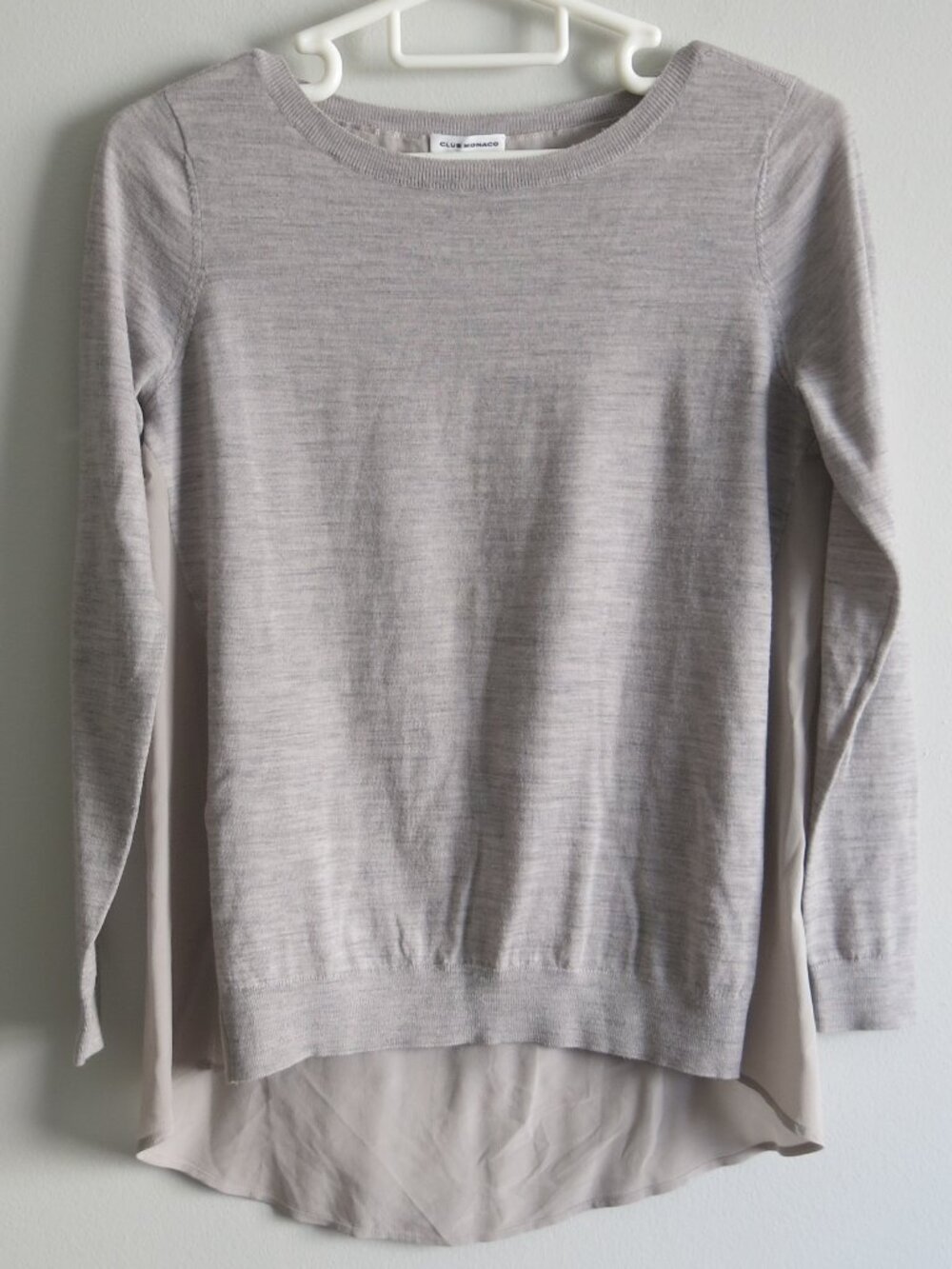 Club Monaco Long Sleeve High Low Layer Back Crewneck Sweater - Size Medium